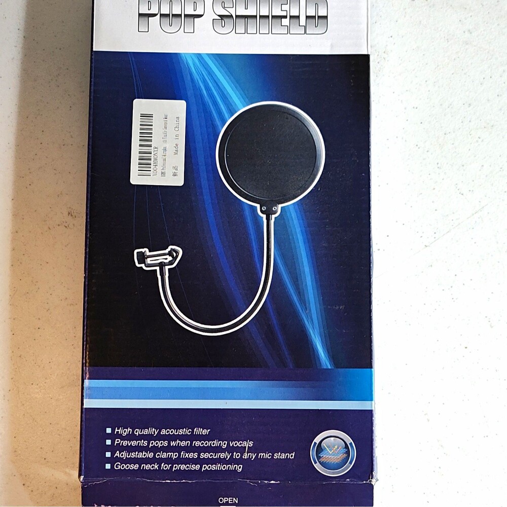 Microphone Pop Filter Shield Screen w/ Clamp-On Gooseneck Black Metal 14.2" 1378
